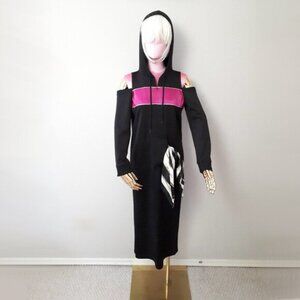 NWOT Juna & Hope black and purple cold shoulder accent track dress with hood, L